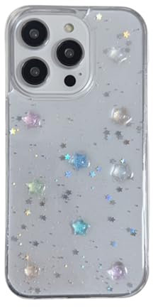Mamarmot Schutzhülle für iPhone 12/12 Pro, koreanische Y2K, leuchtende 3D-Sterne, durchsichtige Hülle, süßer, im Dunkeln leuchtender Stern, transparent, Epoxidharz, stoßfest, Rückseite (für iPhone 12
