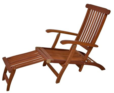 Spetebo Eukalyptus Deckchair mehrfach verstellbar - 163 x 56 cm - Holz Gartenliege mit Fußteil klappbar - Relax Liegestuhl Sonnenliege FSC Holzliege mit Fußstütze geölt