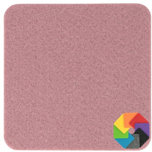 Design Filz Untersetzer eckig - 10x10cm in Rosenholz für Glas, Getränke, Bar, Tasse, Vase