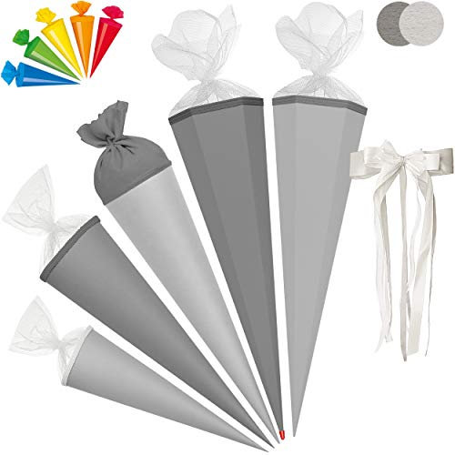 alles-meine.de GmbH Set_ Schultüte - Rohling - Silber Glanz + 5 kleine Zuckertüten - 35-100 cm - freie Farb- und Größenwahl - freie Farb- und Größenwahl - 6 eckig - incl. große..