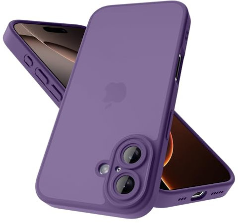 Mootobo for iPhone 16 Case 6.1-Inch, Military-Grade Protection 360° Full Body Frosted Translucent Back Phone Cover, Anti-Fingerprint Slim Shockproof Phone Case for iPhone 16– Deep Purple