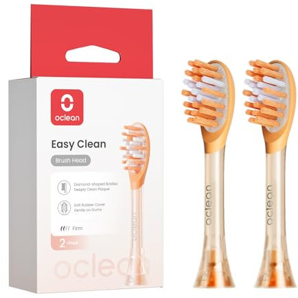 Oclean Easy Clean Bürstenköpfe 2 Pack, Ersatzbürstenköpfe für Oclean Ease elektrische Zahnbürste, weichem Gummi mit soft Borsten, Aufsteckzahnbürstenkopf mit Zungenreiniger, Orange