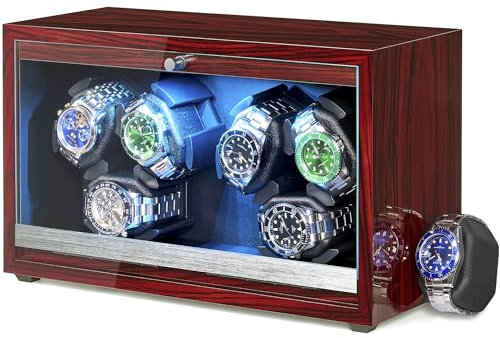 ANWBROAD Carica Orologi Automatici Scatola del Tempo per 6 orologi con LED Watch Winder 4 Modalità di Rotazione caricatore orologio automatico con Cavo USB Idea Regalo JWW003Y