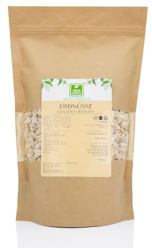Erdnüsse gesalzen 500g Erdnusskerne Geröstete mit Salz von Green Essence | Erdnusskerne salzig, Nüsse ohne Schale, mit Salz und Öl, ideal für Erdnussbutter, salziger Snack, Arachidennüsse zu je 500 g