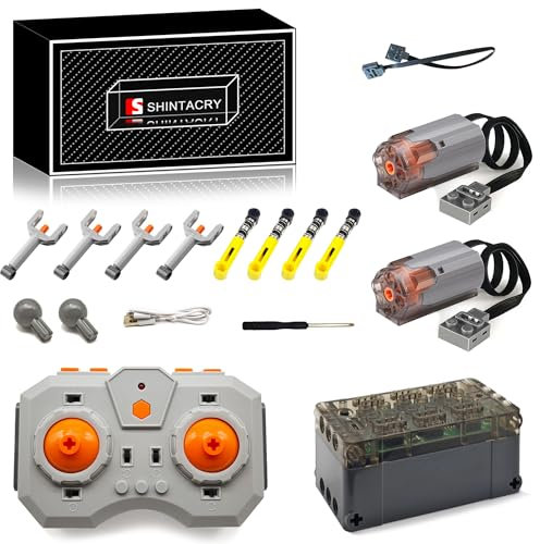 SHINTACRY 18-Teiliges Technik Power Functions Wiederaufladbar Einstellbare Geschwindigkeit Fernbedienungs, Lithiumbatterie und Hohe Geschwindigkeit M Motor Set Kompatibel mit Großen Bausteinmarken