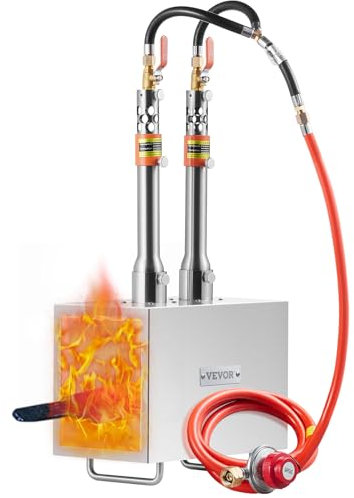 VEVOR Forgia a Gas Propano Bruciatore Quadrato per Coltelli Metalli Attrezzature per Forgiatura, Forgia a Gas Propano in Acciaio Inox 2 Bruciatori Portabile, Forgia a Gas per Coltelli Max. 1427℃