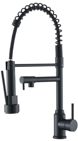 TVTIUO Kitchen Tap, High Arc Kitchen Tap with Pull-Out Sprayer, 360° Swivel Dual Spout Kitchen Sink Faucet, Black Kitchen Faucet, Stainless Steel