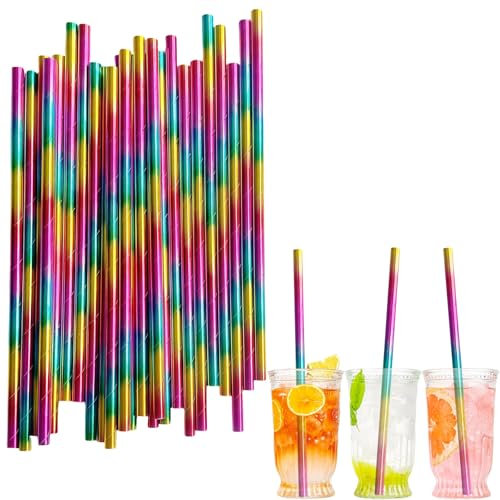 100pcs Biodegradable Paper Straws - Rainbow Drinking Straws for Juice, Coffee, Cold Cocktails - Birthday, Wedding, Bridal/Baby Shower Party Accessories