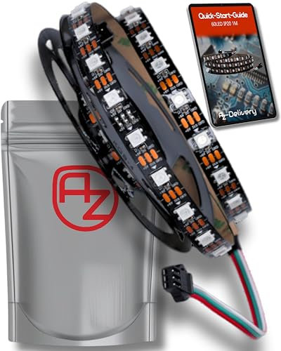 AZDelivery 1M WS2812B 60 LEDs/m 60 Pixels/m LED Strip RGB adressierbarer LED Streifen mit 5050 SMD LEDs IP20 Schwarz nicht Wasserdicht