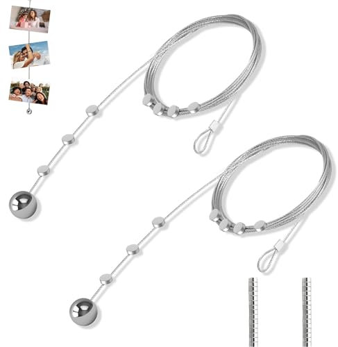 2 Pezzi Filo per Appendere Foto con 30 Magneti, Fune per foto, corda in acciaio inox, Cavo per Appendere Foto Fotografie Cavo per Appendere Foto per Appendere delle Foto Cartolina (2 m x 1,5 mm)