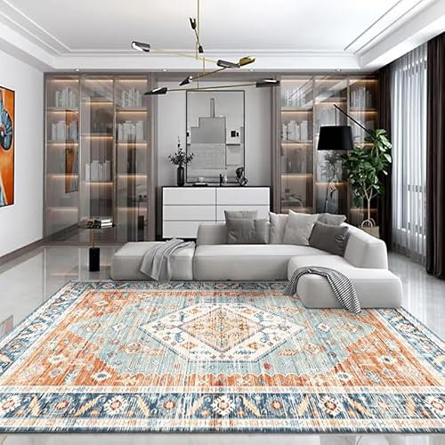 YULEYU Vintage Teppiche, Großer Teppich, Boho Teppiche, Waschbar Teppich für Wohnzimmer Schlafzimmer rutschfest (Orange, 240 * 300cm)