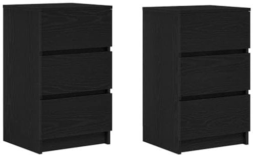 vidaXL Nachttische mit 3 Schubladen 2 STK. Schwarz 39x35x65 cm, Nachtschrank, Nachtkommode, Betttisch, Nachtkonsole, Bettschrank