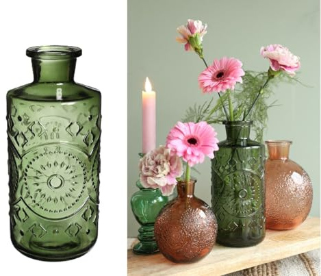 NaDeco Glasvase 'Berlin', Höhe 21cm, Durchmesser 9cm, 1 Liter, Viele Farben zur Auswahl | Glas-Vase | Deko-Flasche | Kleine Deko-Vasen, Farbe:Dunkelgrün