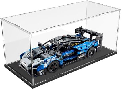 DuvinDD Vitrine en Acrylique pour LEGO Bugatti pour LEGO Koenigsegg 42173 pour LEGO Lamborghini 42161 pour LEGO Fast and Furious 42204 - 35x14x16 cm-Vitrine Transparente Anti-poussière avec Socle Noir