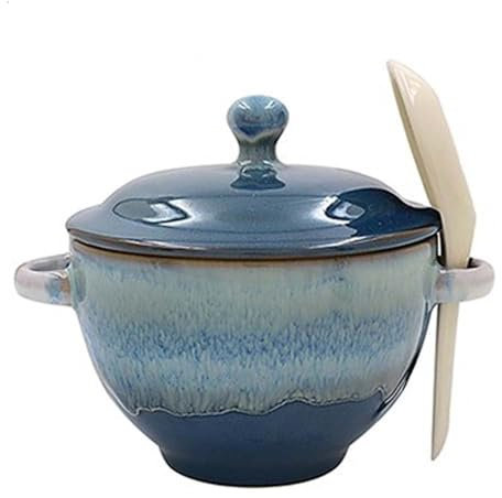 Lesser & Pavey Reactive Glaze Soup Bowl with Lid & Spoon Blue