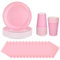60Pcs Pink Party Tableware Set,Pink Paper Plates Cups and Napkins, Party Supplies for Wedding,Picnic,BBQ,Restaurant and Party Supplies Table Decorations