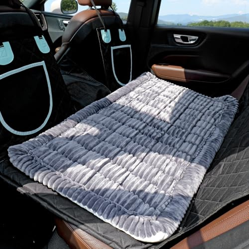 Hundebett für die Rücksitzbank, rutschfeste Rücksitzmatte für große Hunde | Reisebett Karo-Flanell für Hunde, rutschfest, waschbar, passend für Rücksitzverlängerungen, Transporter & SUVs