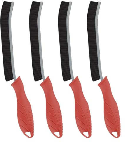 TQRR 4 Pièces Brosse Nettoyage Salle de Bain - Brosse à Joint Carrelage Poil Dur pour Cuisine et Fenêtre Éviers Toilettes WC Baignoire Carrelage Sol (4, Rouge)