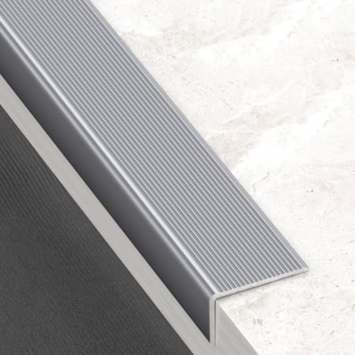 Non-Slip Stair Nosing, 3pcs*0.9m - Aluminium Stair Edge Trim, Indoor & Outdoor Stair Edge Protector For Step Edge Protector, Stair Edging, Transition Strip, Metal Corner Trim(Iron Gray,3cmx2cmx0.9m)