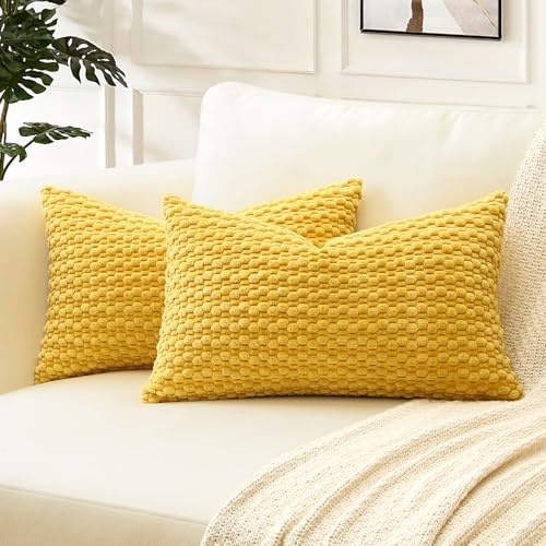 Artscope Kissenbezug Kordsamt Cord Körnig Zierkissenbezug 40x60 cm Geometrische Kissenhüllen Weiche Sofakissen Couchkissen für Sofa Schlafzimmer Wohnzimmer Büro Zuhause Dekorative 2er Set, Gelb