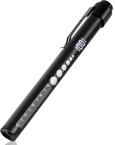 Flintronic Upillenleuchte Medizin, 1 Stück Diagnostikleuchte mit Digitalanzeige, Pupillenmessgerät und Lineal, Aufladbar USB LED Stiftlampe für Krankenschwester Studentische Ärzte (Schwarz)