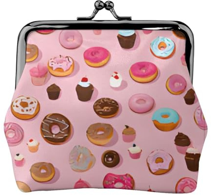 Cupcakes Donuts Muffins Sugar Damen Leder Kiss Lock Pouch - Stilvolle kleine Reißverschluss-freie Geldbörse für Münzen, Karten, Make-up & Essentials - Kompaktes & leichtes Design für den täglichen