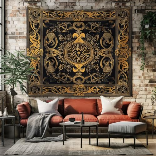 SKOEUI Keltisch Knoten Wandteppich Groß 200x200 cm Wandbehang | Wikinger Symbol Wandteppiche Stoff für Home Decor Schlafzimmer Wohnheim Wohnzimmer Strand