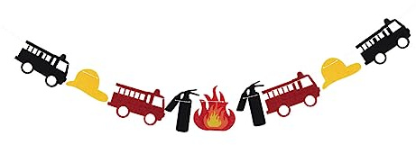 LRXIYODE Feuerwehr Geburtstag Banner Pull Flag Feuerwehrwagen Deko Geburtstagsparty Kinderzimmer Indoor Outdoor Girlande Einfache Montage Praktische Partydeko
