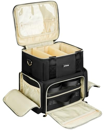 Jaffzora Extra Large Makeup Bag with 3 Removable Cosmetic Cases, Double-Layer Travel Makeup Organiser with Adjustable Dividers, Waterproof Toiletry Case for Women – Black