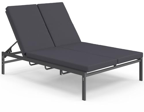 IDMarket - Doppel-Sonnenliege, verstellbare Gartenliege für Zwei Personen, Liegestuhl aus Stahl mit anthrazitgrauer Matratze