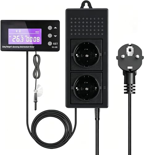 WOLEGM PID Thermostat pour terrarium reptiles chauffage jour nuit avec minuterie Thermostat numérique régulateur de température Prise minuterie avec capteur NTC 220 V pour aquarium, serre, terrarium