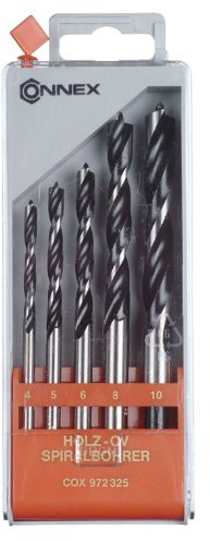 Connex COX972325 Holz-Spiralbohrersatz, 4-10 mm Chrom Vanadium, 5-teilig