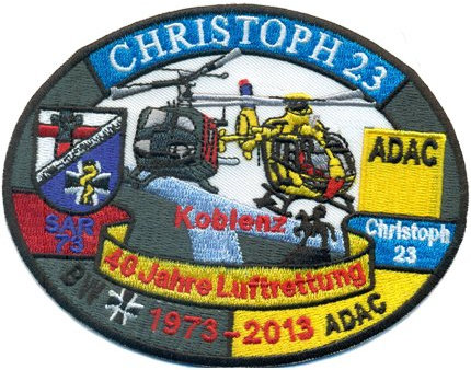 Christoph 23 Koblenz 40 Jahre Luftrettung BW ADAC Hubschrauber Helikopter Aufnäher Abzeichen