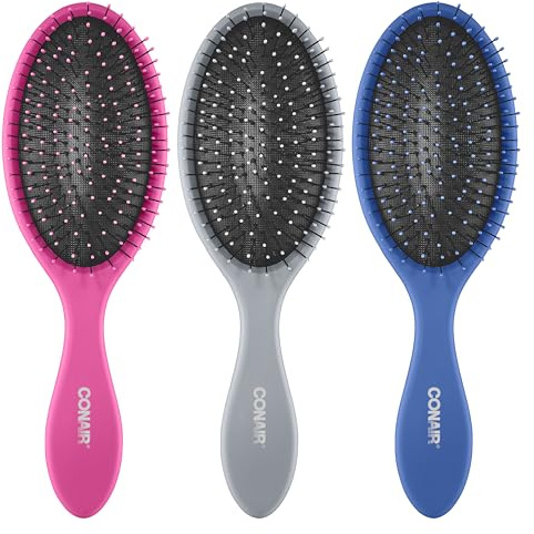 Conair Detangling Hair Brush Set 3 Pack, For Wet, Dry and All Hair Types, Detangling Brushes for Women in Blue, Pink, and Gray