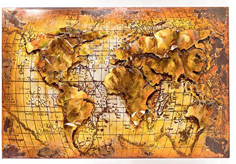 Vintage Line Handgefertigtes Metallbild 3D-Optik Wandbild Verschiedene Größen Kunst Bild (Metallbild Erde (ca. 120x80 cm))