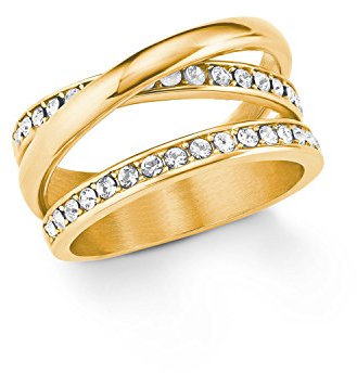 s.Oliver Damen Ring Edelstahl IP Gold veredelt mit Swarovski Kristallen