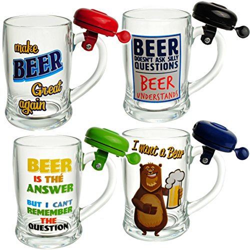 alles-meine.de GmbH 1 Stück Bierkrug mit Klingel - lustige Sprüche - Glas - 400 ml - Trinkbecher/Trinkgläser - lustig - lustiger Spruch - Trinkglas - Bierglas - Metallkli..