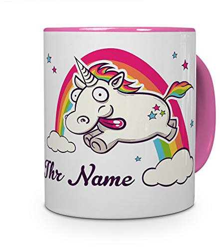 printplanet® Tasse mit Namen personalisiert - Motiv Verrücktes Einhorn individuell gestalten - Farbvariante Rosa
