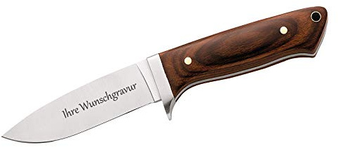 Herbertz Gürtelmesser, Droppoint-Klinge, Pakkaholz, Lederscheide (mit Gravur)