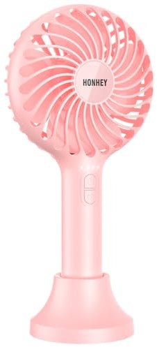 HonHey Handheld Fan Portable, Mini Hand Held Fan with USB Rechargeable Battery, 4 Speed Personal Desk Table Fan with Base, 3-10 Hours Operated Small Makeup Eyelash Fan for Women Girls Kids Outdoor