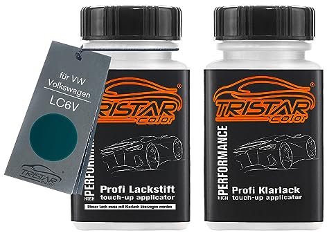 TRISTARcolor Autolack Lackstift Set für VW/Volkswagen LC6V Perlcolor Blau Perl Basislack Klarlack je 50ml