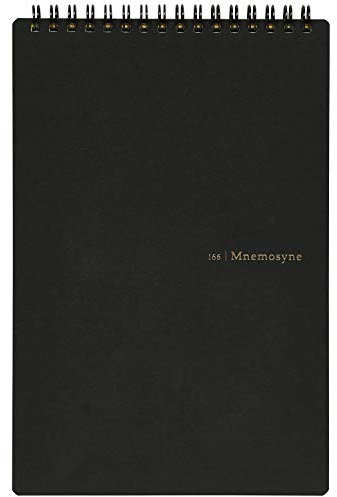 Maruman MNEMOSYNE Notizbuch, 22,9 x 14,7 cm (vertikal, A5), 7 mm, liniert, 28-zeilig, mit Trennwand in der Mitte, doppelseitig, 70 Blatt (N166), Schwarz