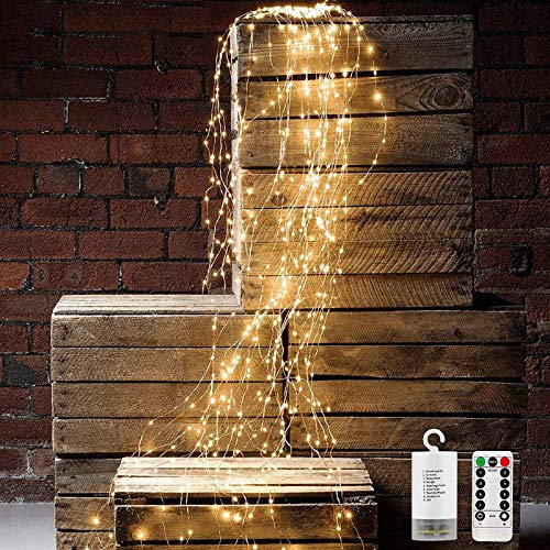 Waterproof Decoration Waterfall Vine String Lights,10 Strands 200 LEDs Hanging Twinkle Fairy Lights Battery Operated Silver Wire Branch Lights with Timer for Indoor Outdoor Garden Christmas Tree