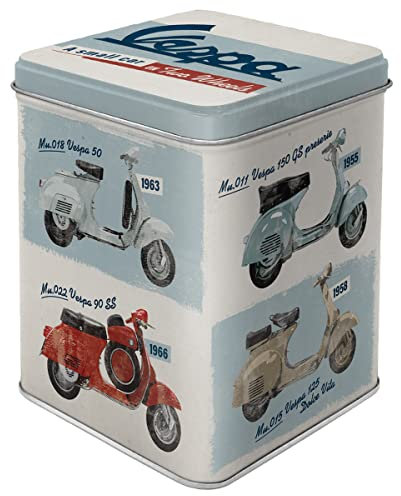 Nostalgic-Art Retro Teedose, 100 g, Vespa – Model Chart – Geschenk-Idee für Roller-Fans, Aufbewahrung für losen Tee und Teebeutel, Vintage Design