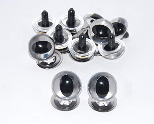 celloexpress 12mm Clear Cats Eyes with Metal Backs (Pack of 5 Pairs) | Crystal Safety Eyes with Metal Backs Soft Toy Teddy Bear Animal Making