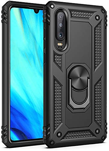 NALIA Ring Hülle kompatibel mit Huawei P30, Stoßfeste Handyhülle für magnetische Auto KFZ-Halterung mit 360 Grad Finger-Halter, Schutzhülle mit Silikon Cover Innen & Hardcase Bumper, Farbe:Schwarz
