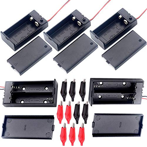 YUEQIN 2 pcs 3.7 V 18650 Batería Plana Caso Plástico Caja de Batería y 3pcs Portapilas 9V con Cable y Caja con Tapa e Interruptor y 10 Pinzas de Cocodrilo