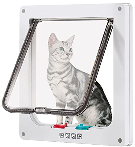 CEESC Grande chatière (Taille extérieure 27.94cm x 24.89cm),Porte pour Chat verrouillable à 4 Voies pour fenêtres et Porte coulissante en Verre pour Petits Chiens de circonférence <63cm