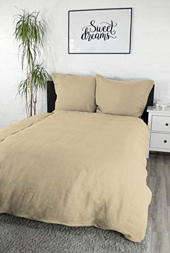 jilda-tex Leinenbettwäsche Made In Portugal Uni Leinen Bettwäsche 135x200 cm + 80x80 cm 100% Leinen (Beige, 135 x 200 cm)