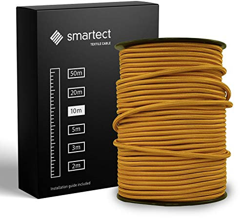 smartect Cavo Elettrico Tessile Oro, 10 Metri Filo Elettrico Vintage, Tripolare (3 x 0.75mm²) Cavo Elettrico Rivestito in Tessuto per Fai da Te